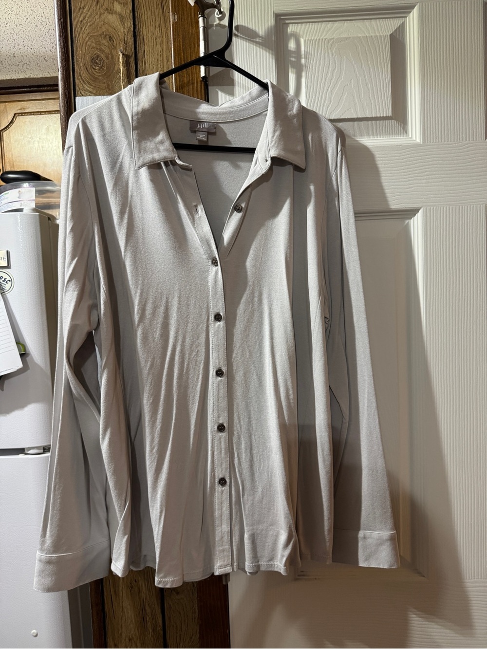 J. Jill Light Gray Button-Front Shirt Jacket